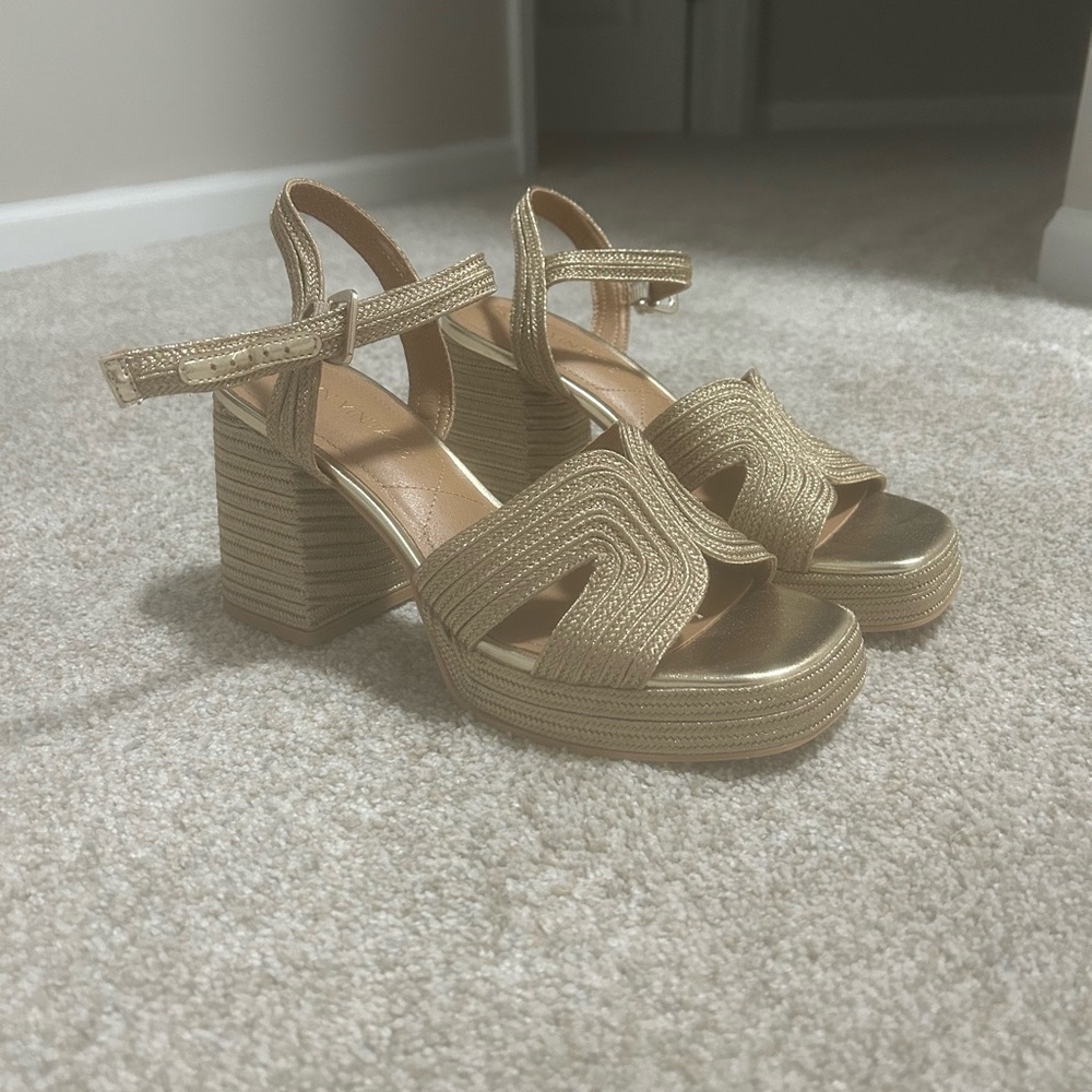 Crown Vintage Gold Block Heel Sandals